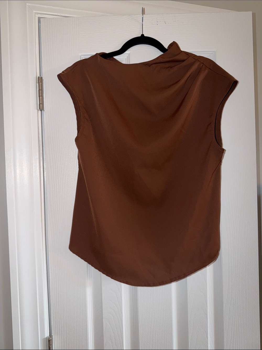 SHEIN Brown Cap-Sleeve Draped Neck Blouse